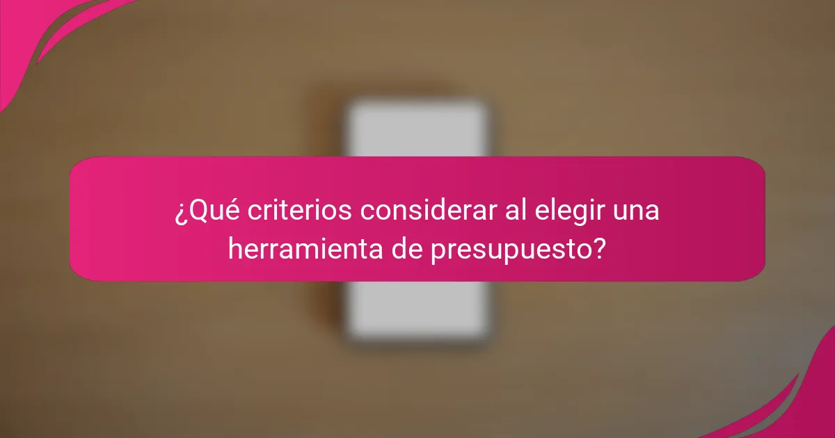 ¿Qué criterios considerar al elegir una herramienta de presupuesto?